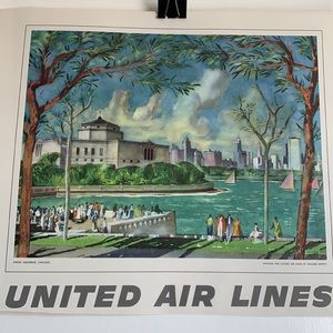 Mid-Century Airline Art United Airlines Watercolor Print 16x13 print